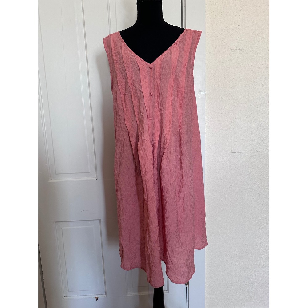 Ava & Viv Pink Crinkle Sleeveless V-Neck Pleated Shift Dress XXL Pockets